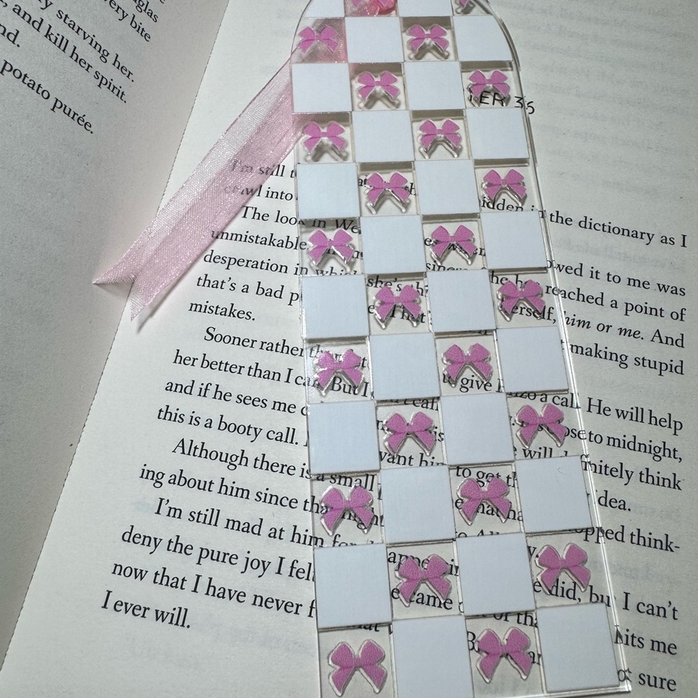 Pink Bow Checkered Bookmark